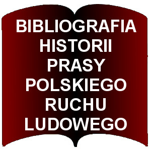 Czerwony kształt otwartej książki. Napis:  Bibliografia historii prasy polskiego ruchu ludowego