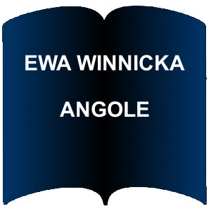 Niebieski kształt otwartej książki. Napis: Ewa Winnicka Angole