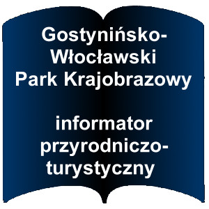 Niebieski kształt otwartej książki. Napis: Gostynińsko-Włocławski Park Krajobrazowy : informator przyrodniczo-turystyczny 