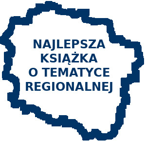 Kontur granic województwa kujawsko-pomorskiego. W środku napis: Najlepsza Książka o Tematyce Regionalnej
